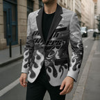 Personalized Penrith Panthers Blazer Y2K Grunge Aesthetic With Cyber Flames and Starburst Graphics
