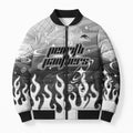 Personalized Penrith Panthers Bomber Puffer Jacket Y2K Grunge Aesthetic With Cyber Flames and Starburst Graphics