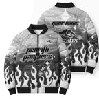 Personalized Penrith Panthers Bomber Puffer Jacket Y2K Grunge Aesthetic With Cyber Flames and Starburst Graphics