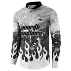Personalized Penrith Panthers Button Sweatshirt Y2K Grunge Aesthetic With Cyber Flames and Starburst Graphics