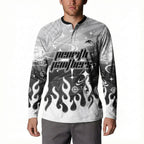 Personalized Penrith Panthers Button Sweatshirt Y2K Grunge Aesthetic With Cyber Flames and Starburst Graphics