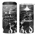 Personalized Penrith Panthers 4 in 1 Can Cooler Tumbler Y2K Grunge Aesthetic With Cyber Flames and Starburst Graphics