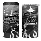 Personalized Penrith Panthers 4 in 1 Can Cooler Tumbler Y2K Grunge Aesthetic With Cyber Flames and Starburst Graphics
