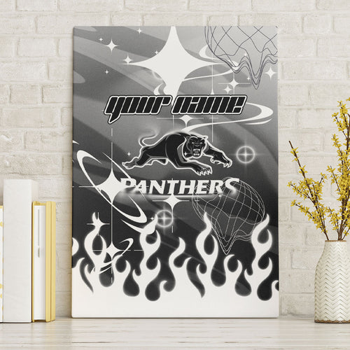 Personalized Penrith Panthers Canvas Wall Art Y2K Grunge Aesthetic With Cyber Flames and Starburst Graphics
