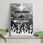 Personalized Penrith Panthers Canvas Wall Art Y2K Grunge Aesthetic With Cyber Flames and Starburst Graphics