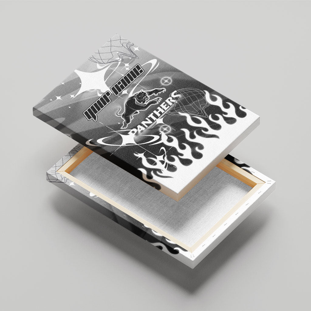Personalized Penrith Panthers Canvas Wall Art Y2K Grunge Aesthetic With Cyber Flames and Starburst Graphics