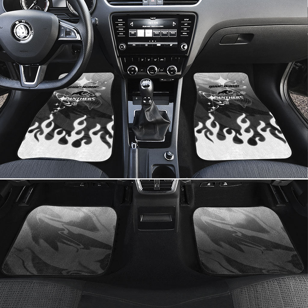Personalized Penrith Panthers Car Mats Y2K Grunge Aesthetic With Cyber Flames and Starburst Graphics