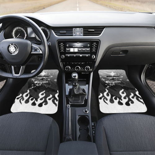 Personalized Penrith Panthers Car Mats Y2K Grunge Aesthetic With Cyber Flames and Starburst Graphics