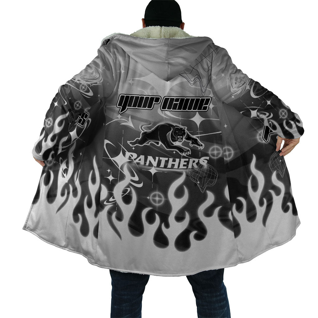 Personalized Penrith Panthers Cloak Y2K Grunge Aesthetic With Cyber Flames and Starburst Graphics