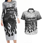 Personalized Penrith Panthers Couples Matching Long Sleeve Bodycon Dress and Hawaiian Shirt Y2K Grunge Aesthetic With Cyber Flames and Starburst Graphics