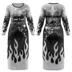 Personalized Penrith Panthers Couples Matching Long Sleeve Bodycon Dress and Hawaiian Shirt Y2K Grunge Aesthetic With Cyber Flames and Starburst Graphics