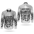 Personalized Penrith Panthers Couples Matching Long Sleeve Bodycon Dress and Long Sleeve Button Shirt Y2K Grunge Aesthetic With Cyber Flames and Starburst Graphics