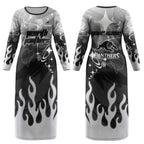 Personalized Penrith Panthers Couples Matching Long Sleeve Bodycon Dress and Long Sleeve Button Shirt Y2K Grunge Aesthetic With Cyber Flames and Starburst Graphics