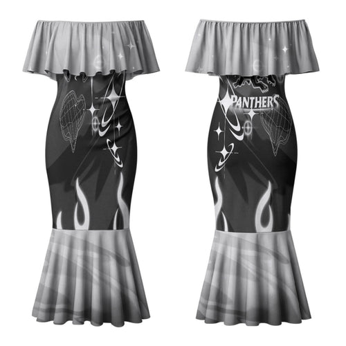 Personalized Penrith Panthers Couples Matching Mermaid Dress and Hawaiian Shirt Y2K Grunge Aesthetic With Cyber Flames and Starburst Graphics