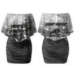 Personalized Penrith Panthers Couples Matching Off Shoulder Short Dress and Hawaiian Shirt Y2K Grunge Aesthetic With Cyber Flames and Starburst Graphics