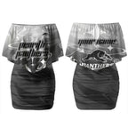 Personalized Penrith Panthers Couples Matching Off Shoulder Short Dress and Long Sleeve Button Shirt Y2K Grunge Aesthetic With Cyber Flames and Starburst Graphics