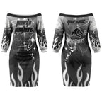 Personalized Penrith Panthers Couples Matching Off The Shoulder Long Sleeve Dress and Long Sleeve Button Shirt Y2K Grunge Aesthetic With Cyber Flames and Starburst Graphics