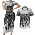 Personalized Penrith Panthers Couples Matching Short Sleeve Bodycon Dress and Hawaiian Shirt Y2K Grunge Aesthetic With Cyber Flames and Starburst Graphics