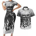 Personalized Penrith Panthers Couples Matching Short Sleeve Bodycon Dress and Hawaiian Shirt Y2K Grunge Aesthetic With Cyber Flames and Starburst Graphics