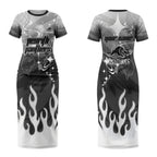 Personalized Penrith Panthers Couples Matching Short Sleeve Bodycon Dress and Hawaiian Shirt Y2K Grunge Aesthetic With Cyber Flames and Starburst Graphics