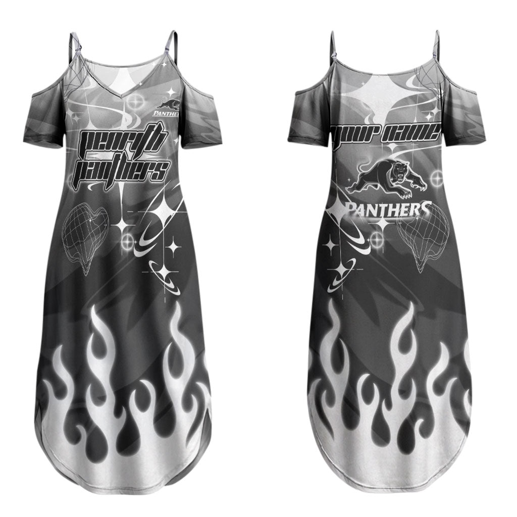Personalized Penrith Panthers Couples Matching Summer Maxi Dress and Hawaiian Shirt Y2K Grunge Aesthetic With Cyber Flames and Starburst Graphics