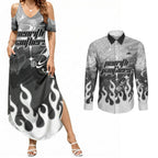 Personalized Penrith Panthers Couples Matching Summer Maxi Dress and Long Sleeve Button Shirt Y2K Grunge Aesthetic With Cyber Flames and Starburst Graphics
