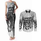 Personalized Penrith Panthers Couples Matching Tank Maxi Dress and Long Sleeve Button Shirt Y2K Grunge Aesthetic With Cyber Flames and Starburst Graphics