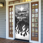 Personalized Penrith Panthers Door Cover Y2K Grunge Aesthetic With Cyber Flames and Starburst Graphics