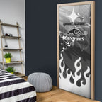 Personalized Penrith Panthers Door Cover Y2K Grunge Aesthetic With Cyber Flames and Starburst Graphics