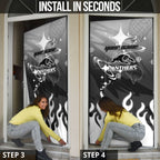 Personalized Penrith Panthers Door Cover Y2K Grunge Aesthetic With Cyber Flames and Starburst Graphics