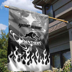 Personalized Penrith Panthers Garden Flag Y2K Grunge Aesthetic With Cyber Flames and Starburst Graphics