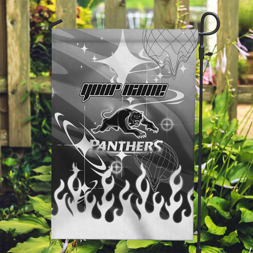 Personalized Penrith Panthers Garden Flag Y2K Grunge Aesthetic With Cyber Flames and Starburst Graphics