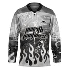 Personalized Penrith Panthers Hockey Jersey Y2K Grunge Aesthetic With Cyber Flames and Starburst Graphics