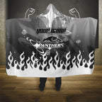 Personalized Penrith Panthers Hooded Blanket Y2K Grunge Aesthetic With Cyber Flames and Starburst Graphics