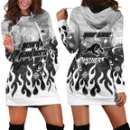 Personalized Penrith Panthers Hoodie Dress Y2K Grunge Aesthetic With Cyber Flames and Starburst Graphics