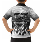 Personalized Penrith Panthers Kid Hawaiian Shirt Y2K Grunge Aesthetic With Cyber Flames and Starburst Graphics