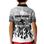 Personalized Penrith Panthers Kid Polo Shirt Y2K Grunge Aesthetic With Cyber Flames and Starburst Graphics