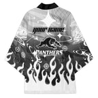 Personalized Penrith Panthers Kimono Y2K Grunge Aesthetic With Cyber Flames and Starburst Graphics
