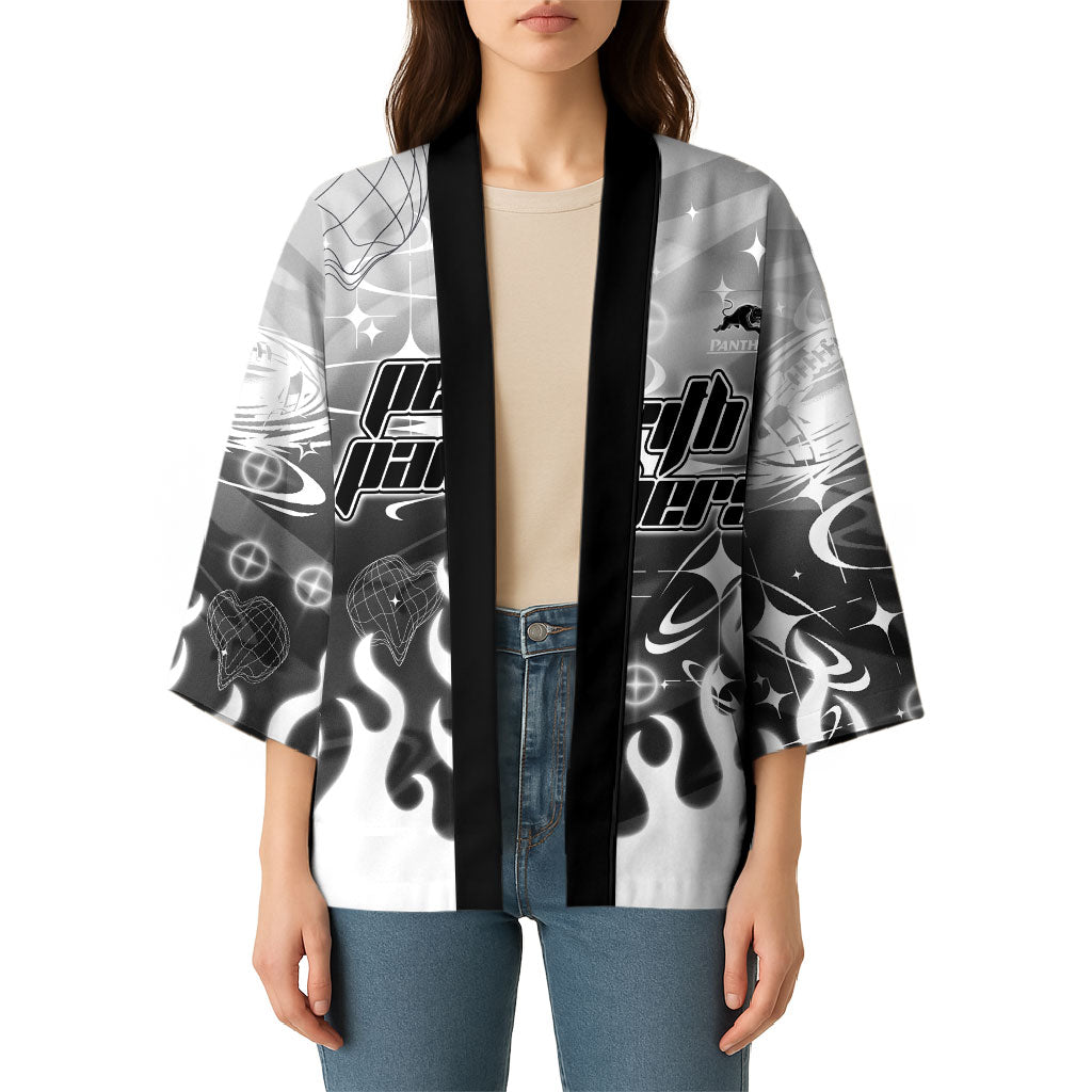 Personalized Penrith Panthers Kimono Y2K Grunge Aesthetic With Cyber Flames and Starburst Graphics