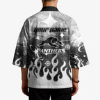 Personalized Penrith Panthers Kimono Y2K Grunge Aesthetic With Cyber Flames and Starburst Graphics