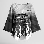 Personalized Penrith Panthers Kimono Sleeve Blouse Y2K Grunge Aesthetic With Cyber Flames and Starburst Graphics