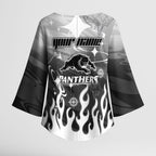Personalized Penrith Panthers Kimono Sleeve Blouse Y2K Grunge Aesthetic With Cyber Flames and Starburst Graphics