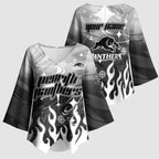 Personalized Penrith Panthers Kimono Sleeve Blouse Y2K Grunge Aesthetic With Cyber Flames and Starburst Graphics