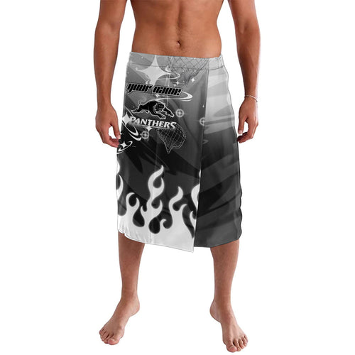 Personalized Penrith Panthers Lavalava Y2K Grunge Aesthetic With Cyber Flames and Starburst Graphics