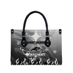 Personalized Penrith Panthers Leather Bag Y2K Grunge Aesthetic With Cyber Flames and Starburst Graphics
