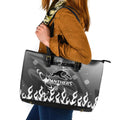 Personalized Penrith Panthers Leather Tote Bag Y2K Grunge Aesthetic With Cyber Flames and Starburst Graphics