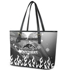 Personalized Penrith Panthers Leather Tote Bag Y2K Grunge Aesthetic With Cyber Flames and Starburst Graphics