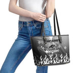 Personalized Penrith Panthers Leather Tote Bag Y2K Grunge Aesthetic With Cyber Flames and Starburst Graphics