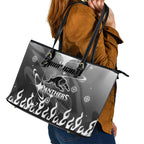 Personalized Penrith Panthers Leather Tote Bag Y2K Grunge Aesthetic With Cyber Flames and Starburst Graphics