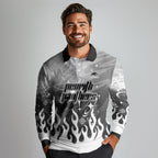 Personalized Penrith Panthers Long Sleeve Polo Shirt Y2K Grunge Aesthetic With Cyber Flames and Starburst Graphics